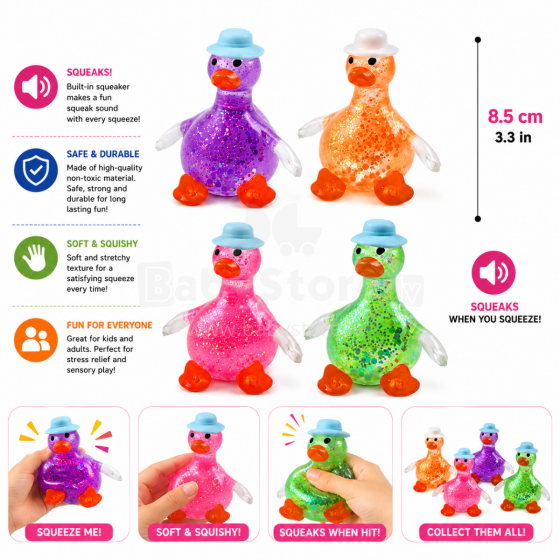 I-Toys Duck Squishy Dumpling Antistress Art.295916  Antistresinis žaislas „Ančiukas“ su blizgučiais ir minkštu garsu
