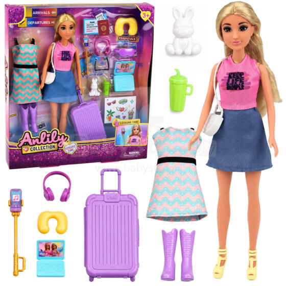 Anlily Traveler Doll with Suitcase Travel Pillow Laptop Accessories
