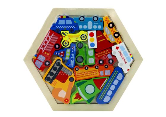 Puzzle Jigsaw Vehicles Rocket Wooden Blocks Colorful 15 pieces.