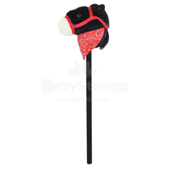 Pliušinis žaislas - 49689 - ARKLIS su GARSŲ ant LAZDOS - JUODAS - dydis 68 cm