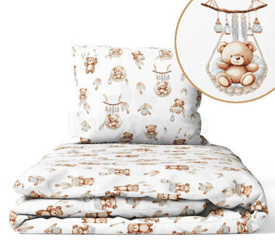 Cover set - 2 pcs - 120x90, 40x60  - BEAR in BASKET -  GREY