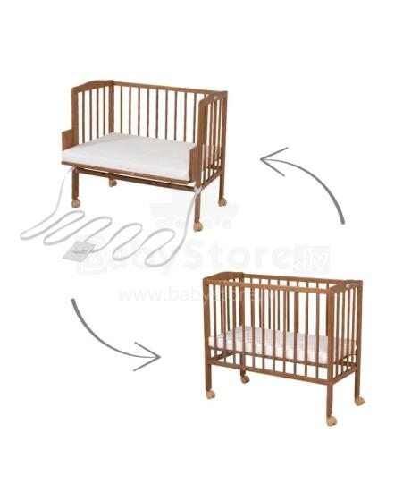 Waldin  Bedside Crib 2in1 Art.297437 Vintage Puidust 2-ühes võrevoodi/häll ratastel madratsiga