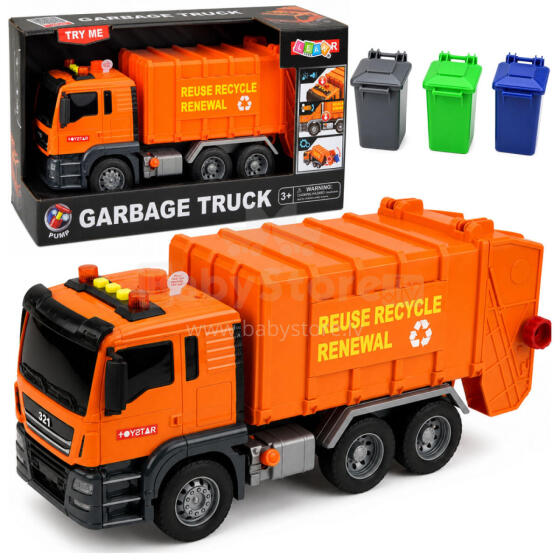Garbage Truck Garbage Cans Lights Sounds Orange