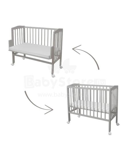 Waldin  Bedside Crib 2in1 Art.297551 Grey Wooden 2-in-1 crib/cradle on wheels with a mattress