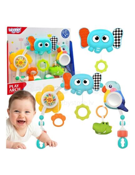 WOOPIE BABY Jutimo lankas su žaislais lovytei ir vežimėliui, dramblio ir papūgos