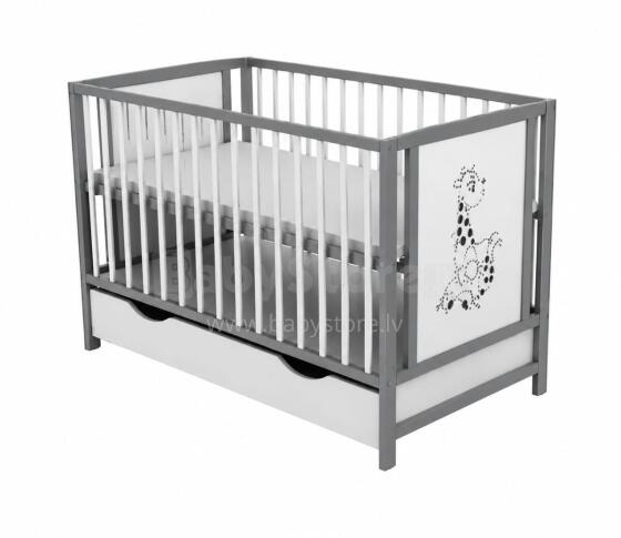 Elf Bed Bloom Drawer Art.298073 White/Grey  Wooden baby crib with a storage drawer (120x60 cm)
