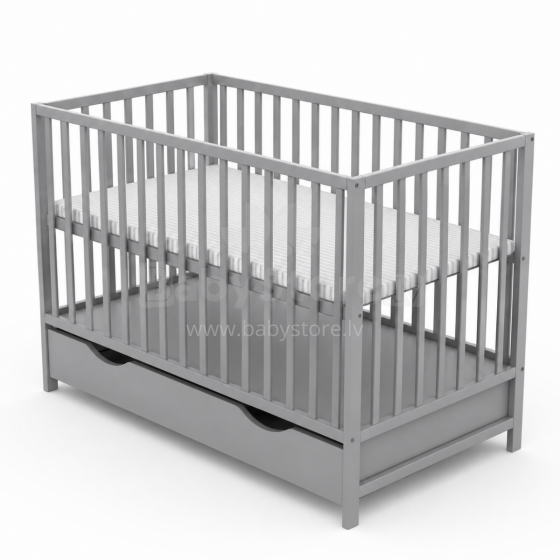 Elf Bed Сlassic Drawer Art.298083 Grey Wooden baby crib with a storage drawer (120x60 cm)