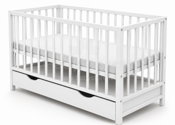 Elf Bed Сlassic Drawer Art.298084 White Wooden baby crib with a storage drawer (120x60 cm)