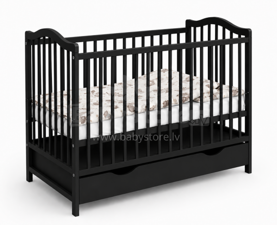 Elf Bed Pebble Drawer Art.298092 Black Wooden baby crib with a storage drawer (120x60 cm)