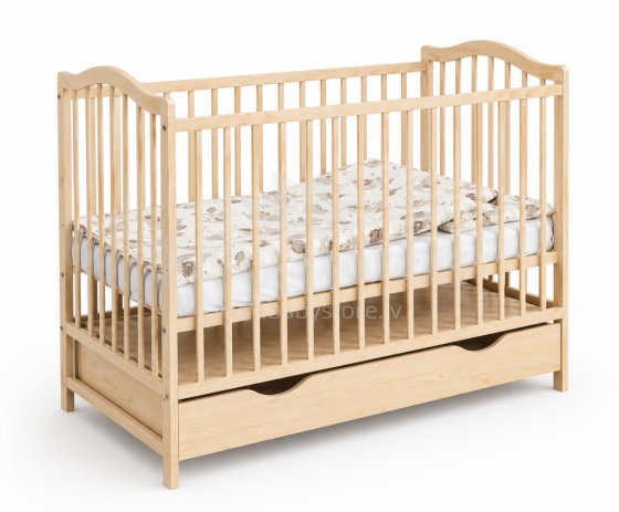 Elf Bed Pebble Drawer Art.298094 Natural Wooden baby crib with a storage drawer (120x60 cm)