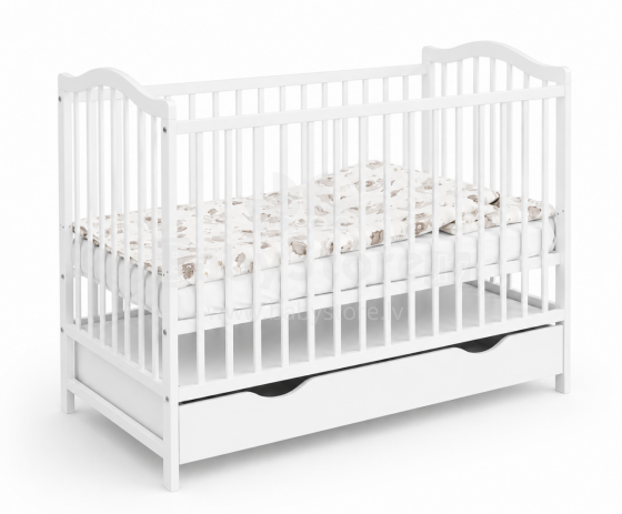 Elf Bed Pebble Drawer Art.298095 White Wooden baby crib with a storage drawer (120x60 cm)