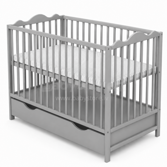 Elf Bed Petal Drawer Art.298138 Grey  Wooden baby crib with a storage drawer (120x60 cm)