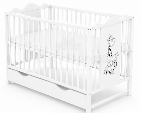 Elf Bed Petal II Drawer Art.298143 White  Wooden baby crib with a storage drawer (120x60 cm)