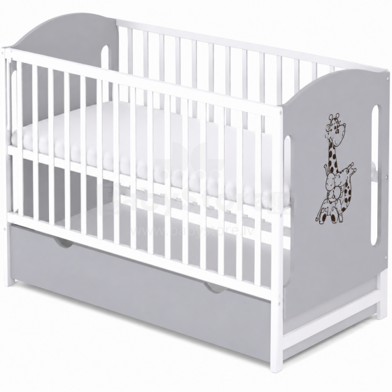 Elf Bed Meadow Drawer Art.298163 White/Grey Wooden baby crib with a storage drawer (120x60 cm)