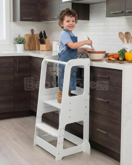 Wooden Learning Tower Lullza Art.298326 White Wooden kitchen stool/step stool for toddlers