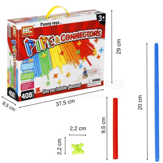 Construction Straws Set Springos KG0032, 408 pcs, Colorful Tubes and Connectors