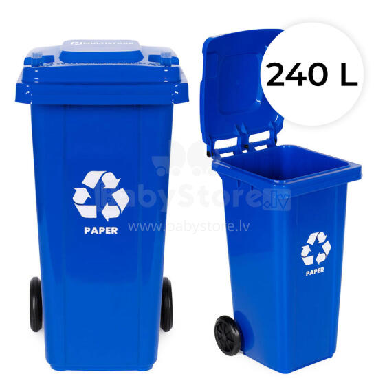 240L large wheelie bin with rubber wheels – blue for paper waste