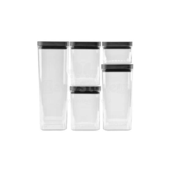 Sauso maisto laikymo konteinerių rinkinys 0,5 l + 2 x 1,2 l + 1,8 l + 2,4 l Kara permatoma/tamsiai pilka