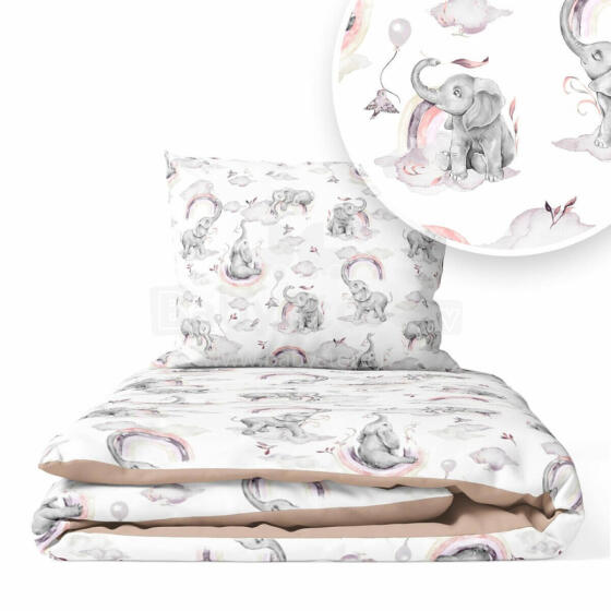 Cover set -  2 pcs - 135x100, 40x60 - ELEPHANT in the RAINBOW - DIRTY PINK