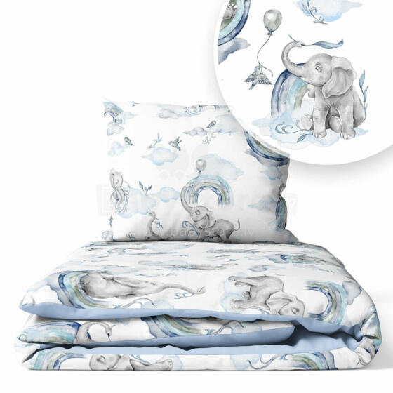 Bedding set - 6  parts - 120/90/360 - ELEPHANT in the RAINBOW - BLUE