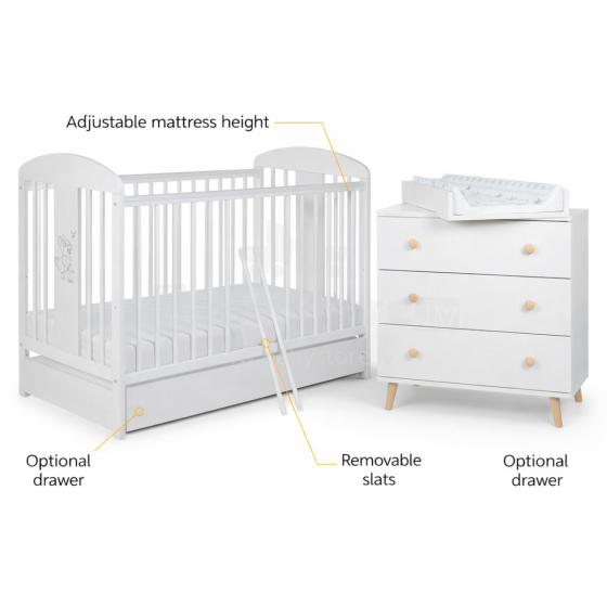 La Bebe™ Bedding Wood Set Tomi Art.43657 White Комплект детской мебели  кровать + комод