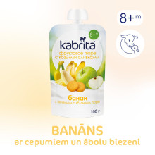 Kabrita Art.300100 Vaisių tyrė su grietine ožkos pieno bananu su sausainiais 8 mėn. +, 100 g