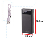 Ikonka Art.KX5332 L-BRNO Power Bank 30000mAh su LED ekranu, juodas