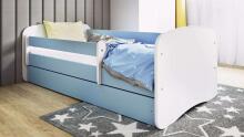 Bed babydreams blue without pattern with drawer with non-flammable mattress 140/70