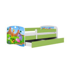 Bed babydreams green safari with drawer with non-flammable mattress 160/80