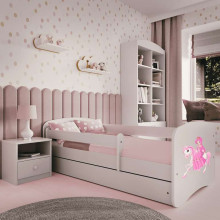 Babydreams white princess on a horse bed without a drawer, coconut mattress 140/70