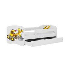 Bed babydreams white digger with drawer with non-flammable mattress 160/80