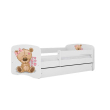 Bed babydreams white teddybear flowers with drawer with non-flammable mattress 140/70