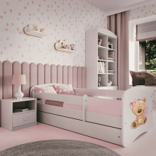 Bed babydreams white teddybear flowers with drawer with non-flammable mattress 140/70