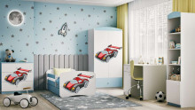 Bed babydreams blue racing car with drawer with non-flammable mattress 180/80