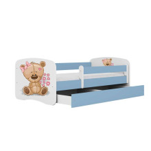 Bed babydreams blue teddybear flowers with drawer with non-flammable mattress 140/70