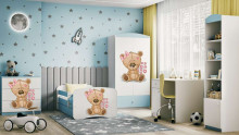 Bed babydreams blue teddybear flowers with drawer with non-flammable mattress 140/70