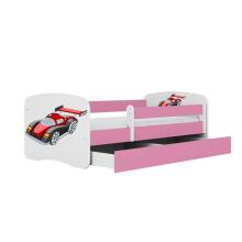 Bed babydreams pink racing car with drawer with non-flammable mattress 140/70