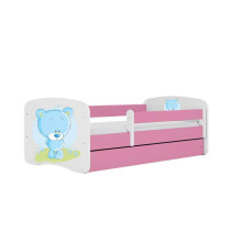 Bed babydreams pink blue teddybear with drawer with non-flammable mattress 160/80