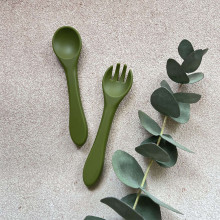 La Bebe™ Basic  Silicone Spoon Art.169082 Misty Green rožės minkštas silikoninis šaukštas (1 vnt.)