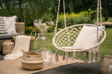 Boho stila piekarināms krēsls, dārza šūpoles ar spilvenu