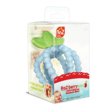 Silicone teether, Juicy Raspberry with leaves, blue, RaZbaby