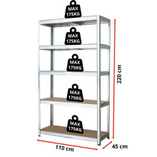 Metāla plaukts – stelāža, 220x110x45 cm, 175 kg