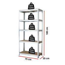 Metāla plaukts – stelāža, 180x75x35 cm, 150 kg