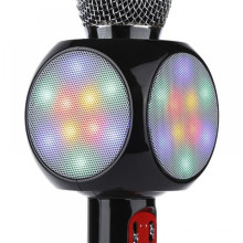 Goodbuy LED 360 karaoke mikrofons ar Bluetooth skaļruni | 5W | aux | balss modulators | USB | Micro SD melns