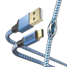 Hama 00201558 Reflective Charging Cable, USB-A - USB-C 1.5m Nylon blue