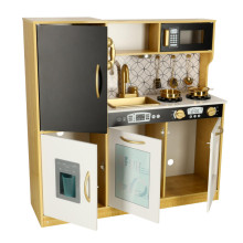 Ikonka Art.KX3489 Children's wooden kitchen with fridge gold