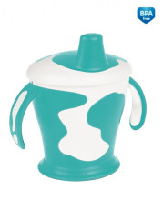 CANPOL BABIES neišsipilantis puodelis su rankenom Cow 9m+ 250ml 31/404 turquoise