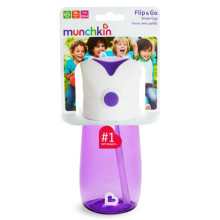 MUNCHKIN gertuvė su šiaudeliu, Flip & Go, Purple, 18 mėn.+, 355 ml, 90328P