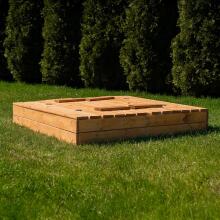 Bebe Basic Wood Sandbox Art.199231 Natural  sandbox with a lid and a bench, 120x120 cm