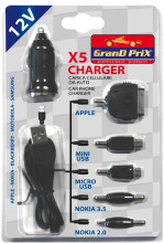 Auto telefona lādētājs ar 5 adapteriem dažādiem modeļiem 12V CHARGER-X5